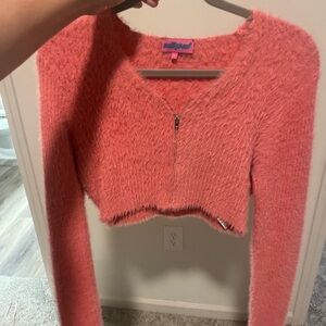 Wildfox Pink Fuzzy Cropped Sweater
